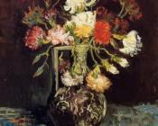 文森特 威廉 梵高 : 带有白色和红色康乃馨的花瓶